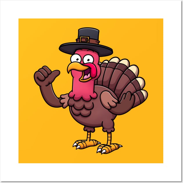 Happy Turkey With Pilgrim Hat Wall Art by TheMaskedTooner